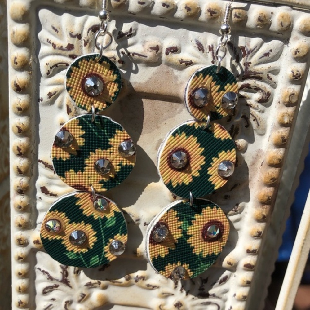 Sunflower Rhinestone Earrings - Picture 3 of 6